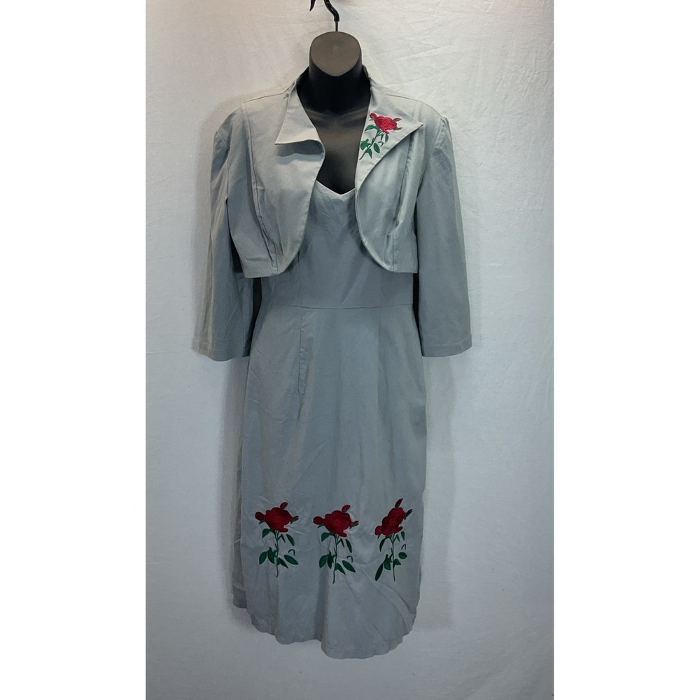 Tatyana Rose Embroidered Tank Dress with Jacket Sz‎ M Gray Party Spring